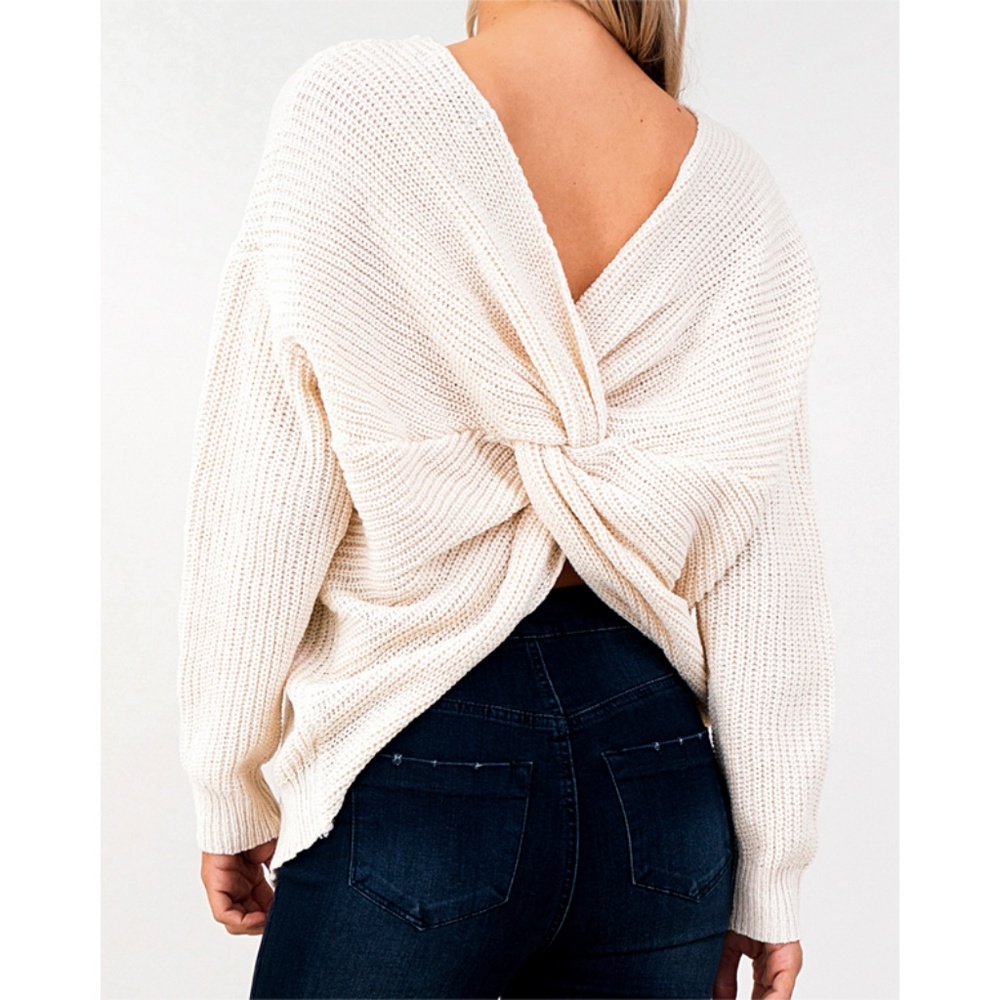 Last☝️ Cream Twist Knotted Back Slouchy Sweater - Picture 6 of 8